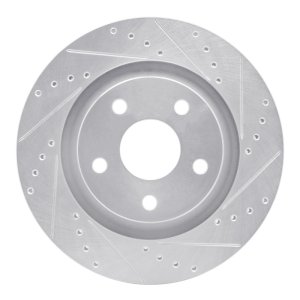 Jeep Wrangler Brake Rotor (1) - Front Right - R1 Concepts - Drilled & Slotted - Silver - `12-`18